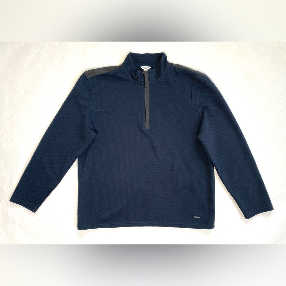 Calvin Klein Men’s Navy Blue Pullover Slim Fit 1/4 Zip Long Sleeve Sweater Sz XL